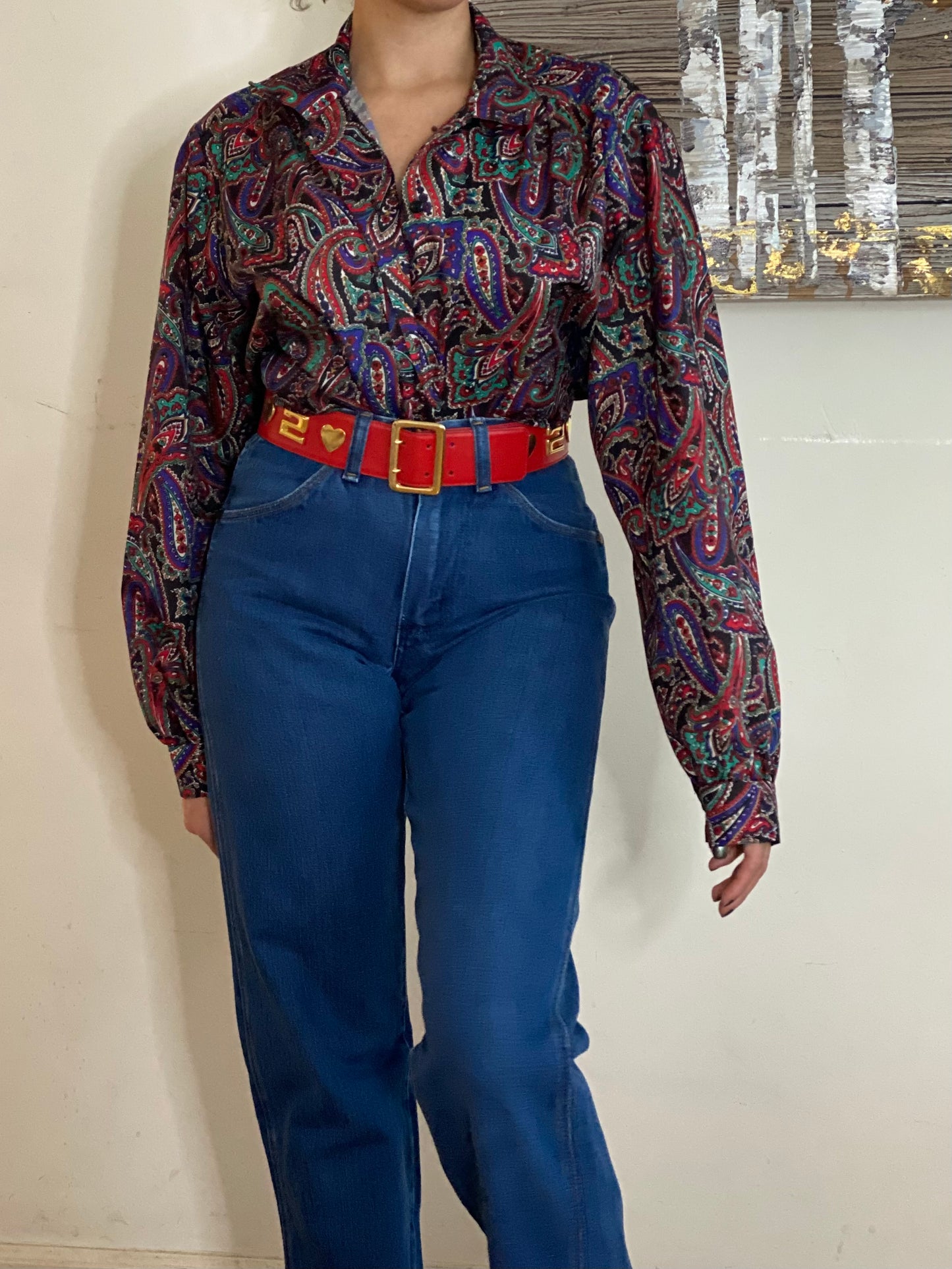 80's Abstract Paisley Long Sleeve Button Down Blouse (18)