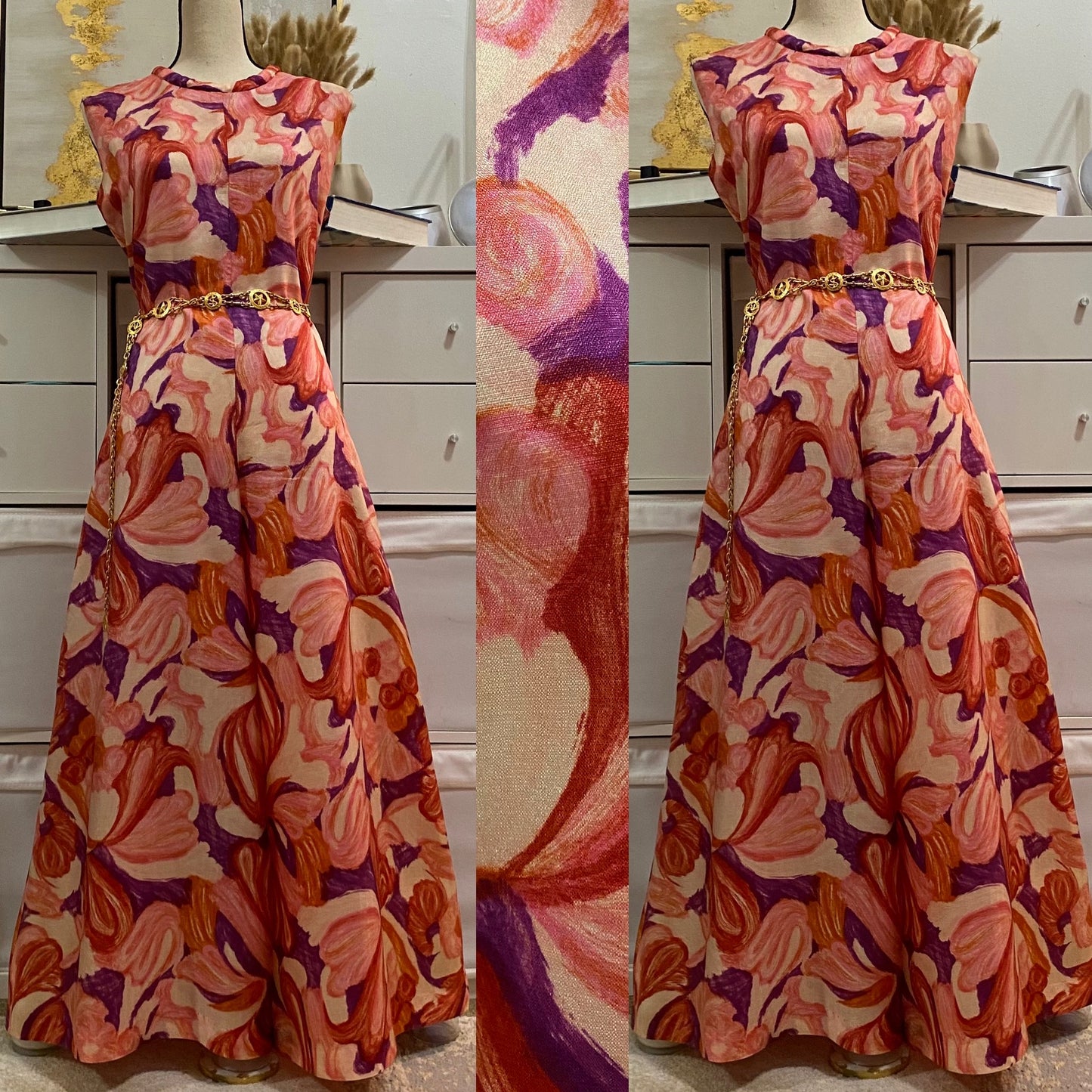 60's-70's Abstract Palazzo Jumpsuit (L-XL)