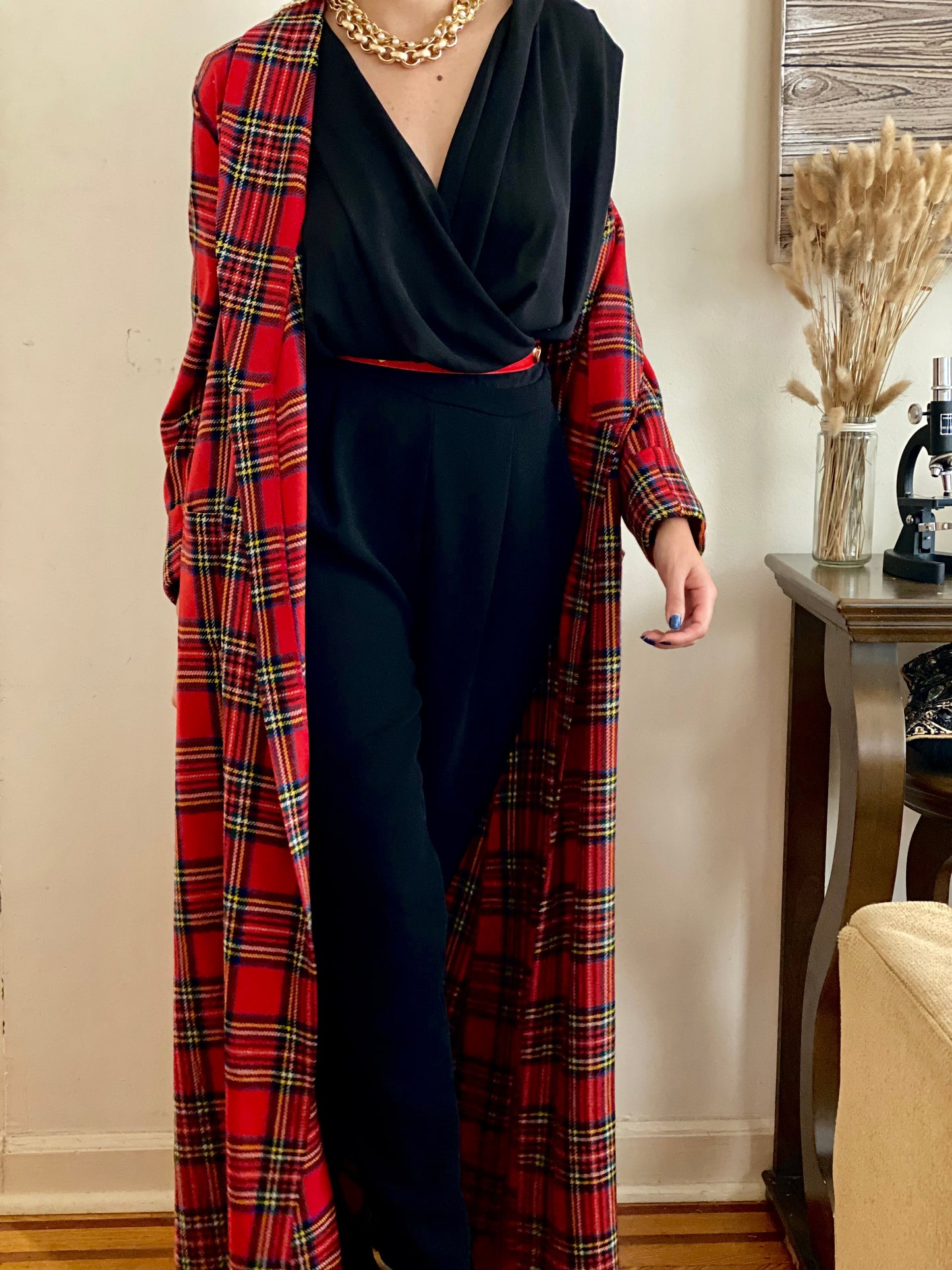 70's Tartan/Plaid Full Length Coat/Robe (XS)