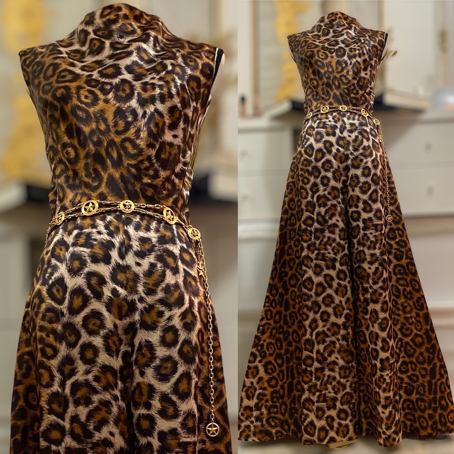 60s-70s Leopard Print Palazzo Jumpsuit (S-M)