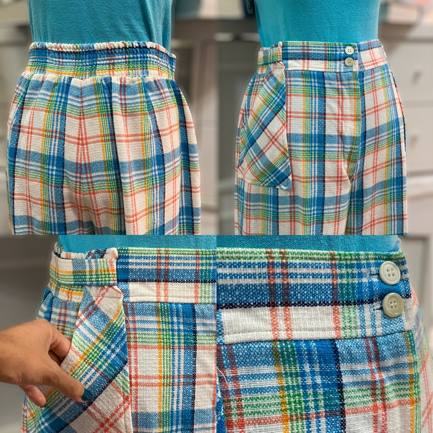 70's High Rise Plaid Bell Bottoms (M-L)