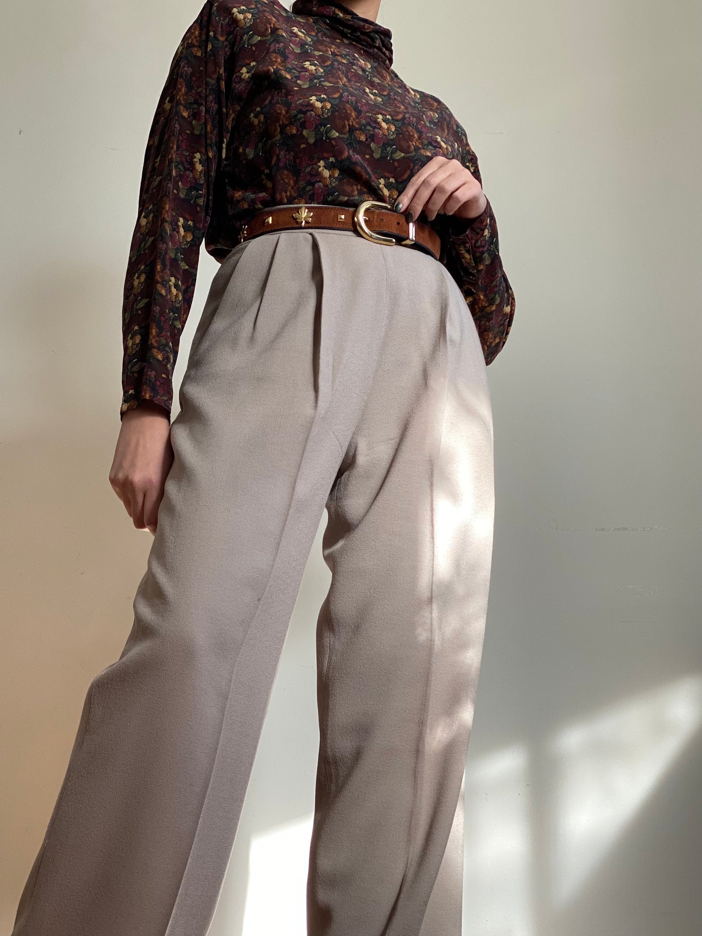 90s Fruit Print Mock Neck Long Sleeve Blouse (S)