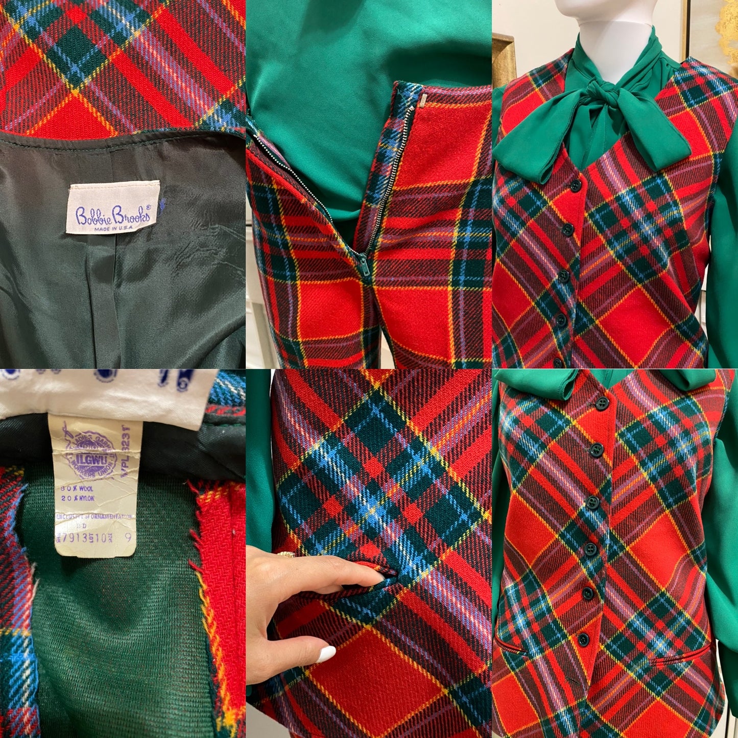 60's-70's Winter Plaid 2Pc Vest Pantsuit (S-M, 28"W)