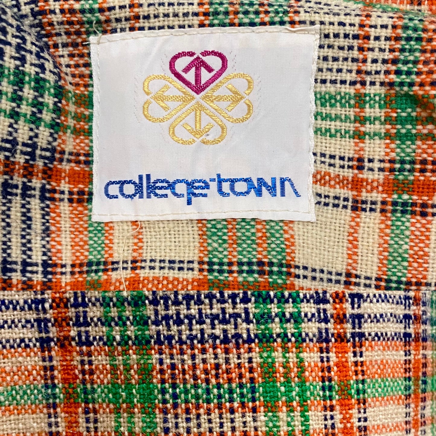 70's Green & Orange Plaid 3-Piece Set - Cropped Jacket, Belt & High Rise Wide Leg Bottoms (S)