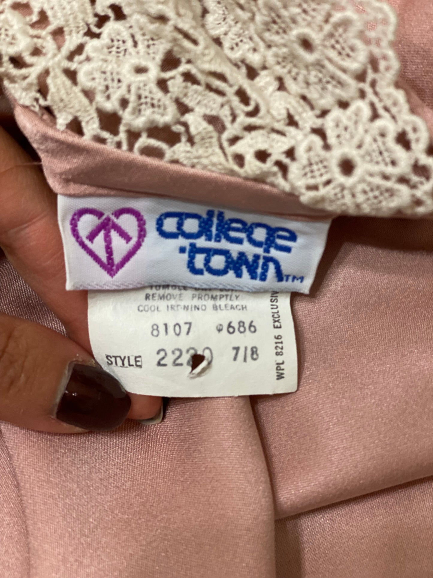 80's Lace Collar Silky Long Sleeve Blouse (S)