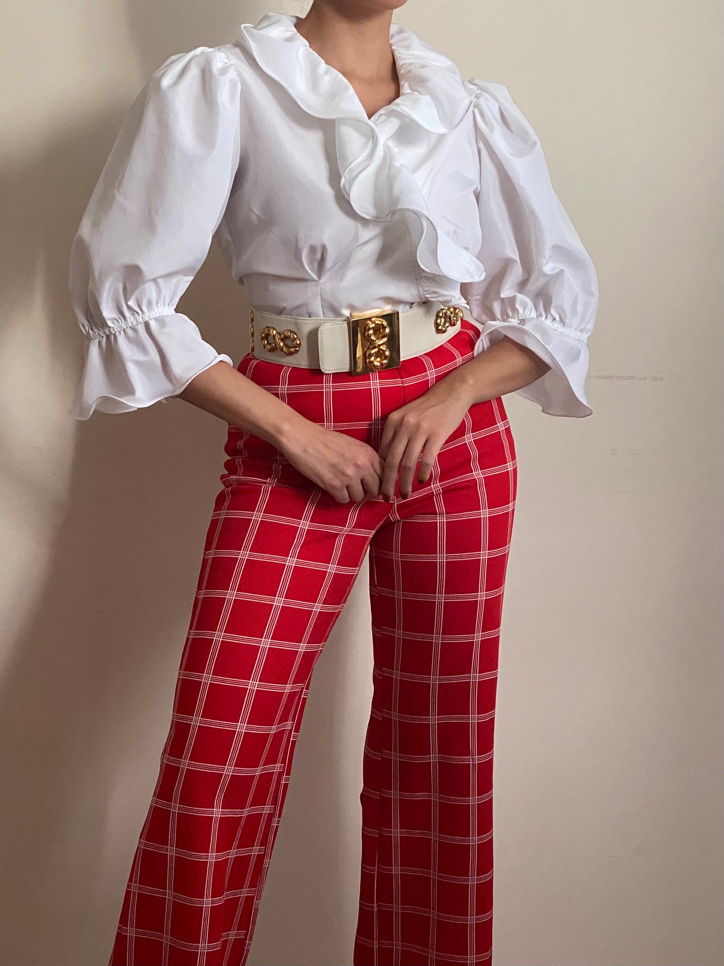 80's Ruffle Collar Balloon Sleeves Blouse (8)