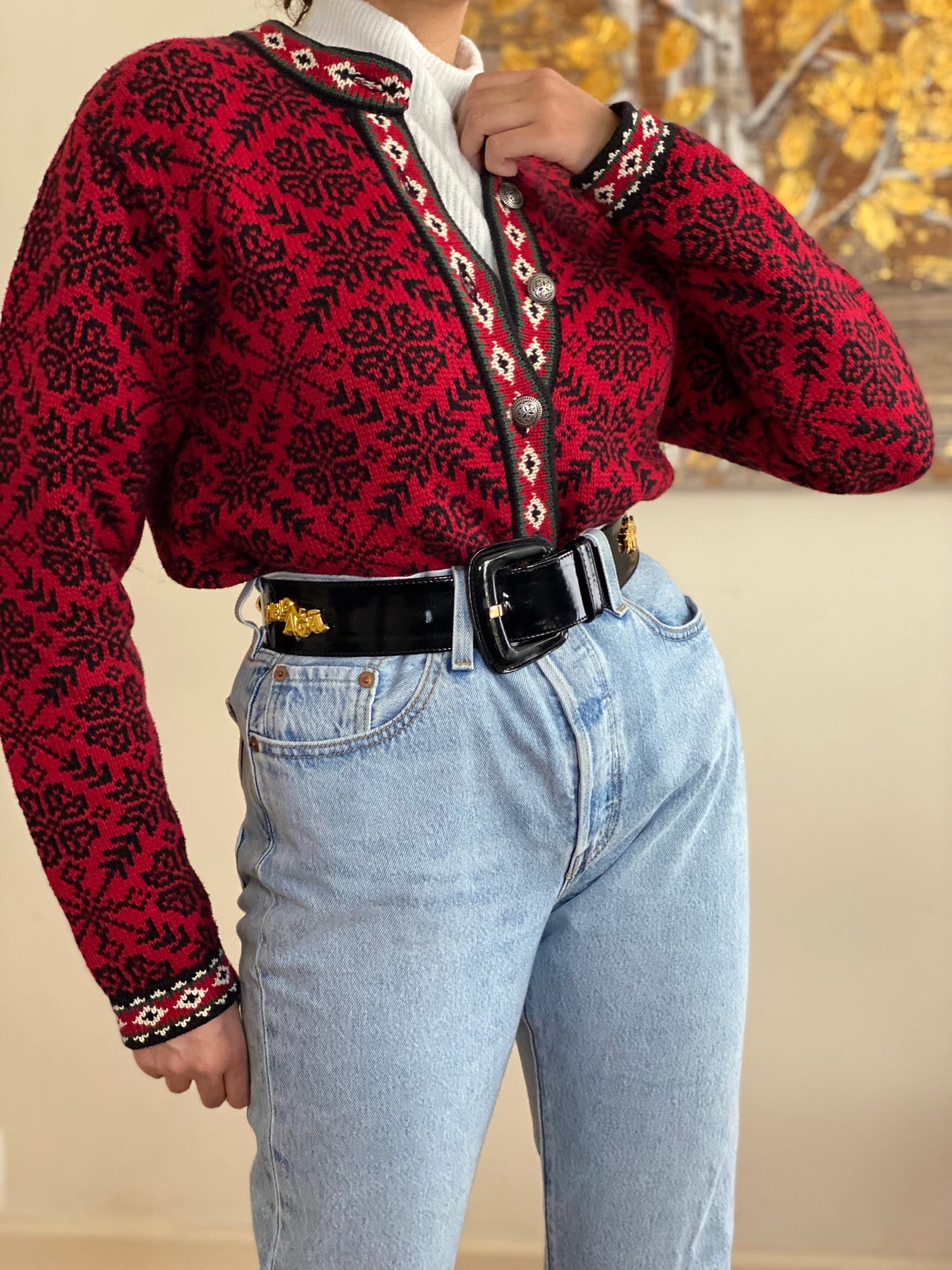 90's Nordic Style Cotton Button Down Knit (S)