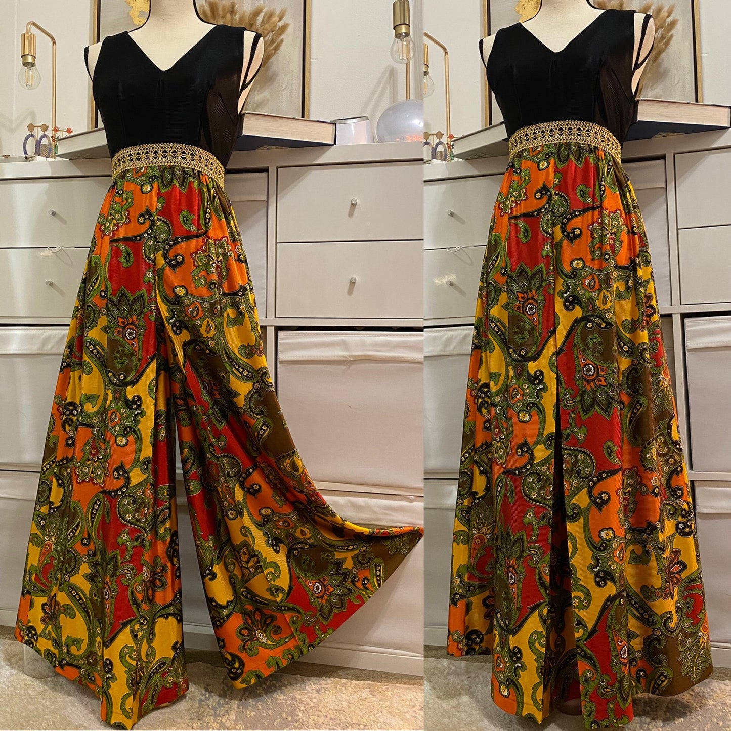 60’s Psychedelic Paisley Palazzo Jumpsuit (S)