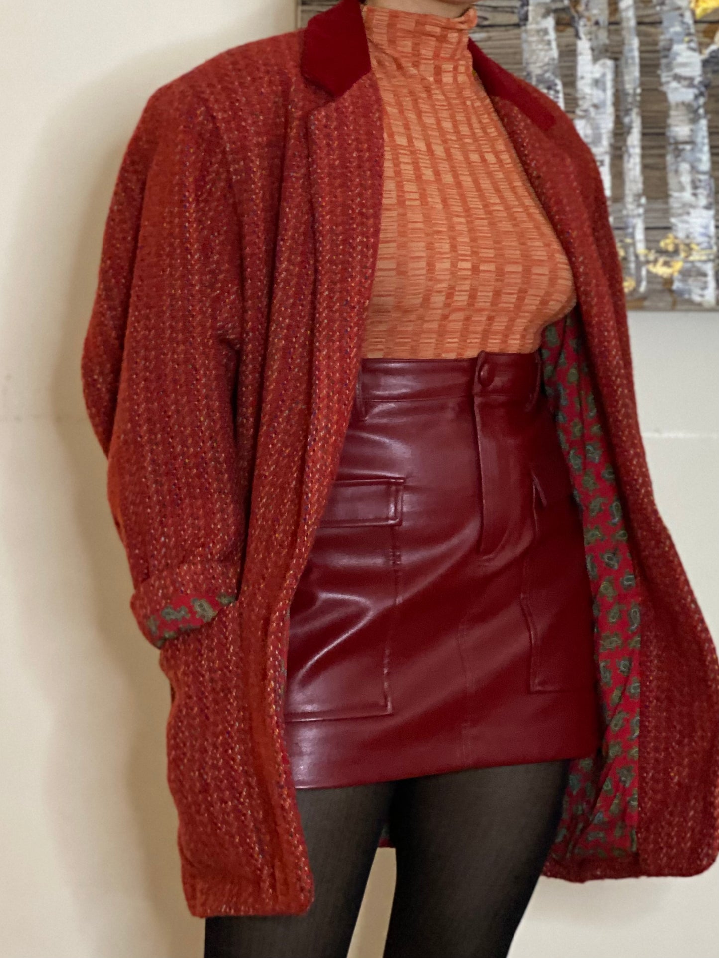 90's Velvet Neck Oversized Jacket (S)