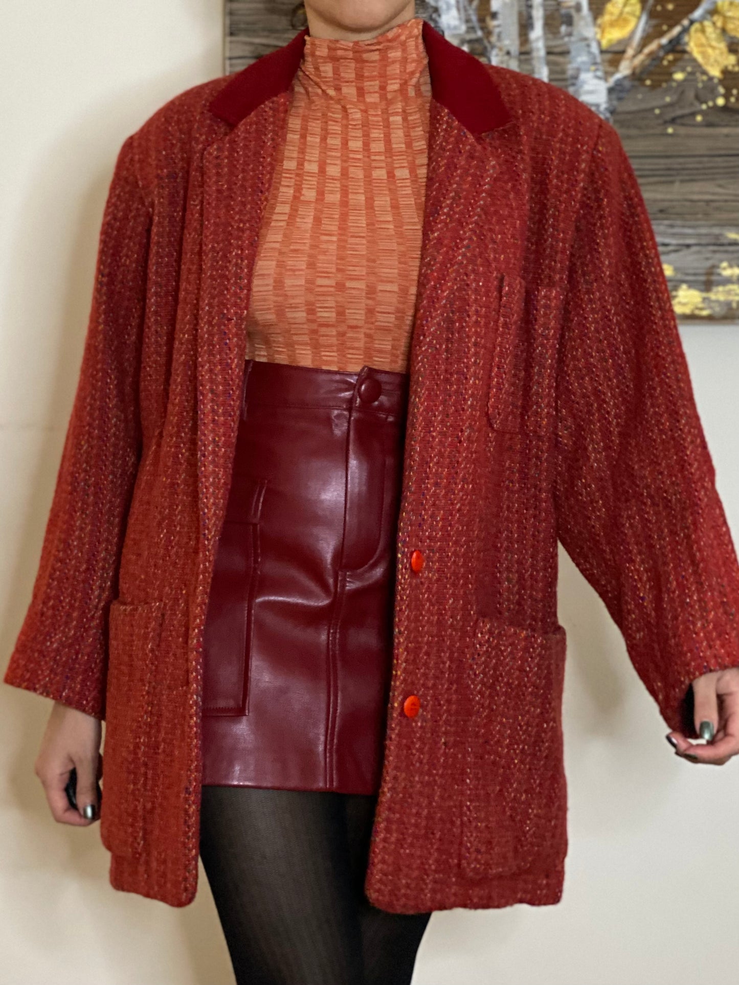 90's Velvet Neck Oversized Jacket (S)