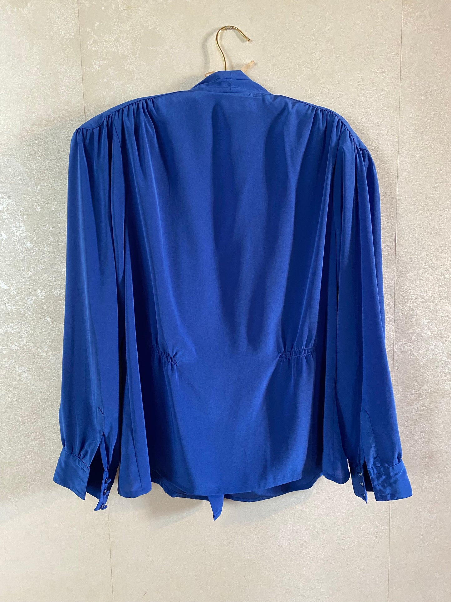 Draped Neckline with cinched waistline long sleeve blouse