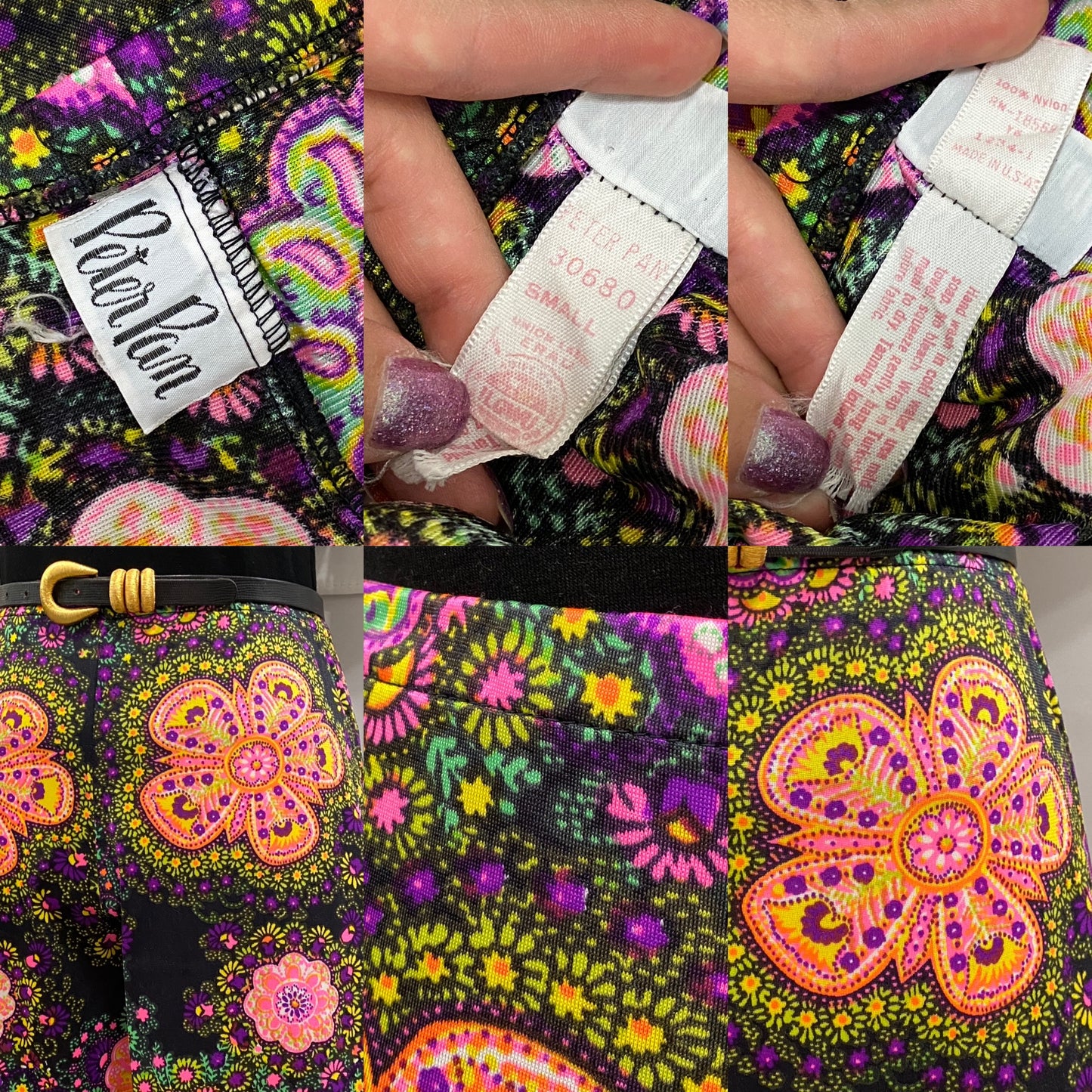 60s-70s Groovy , Psychedelic Low - Midrise Palazzo Pants (XS-M)