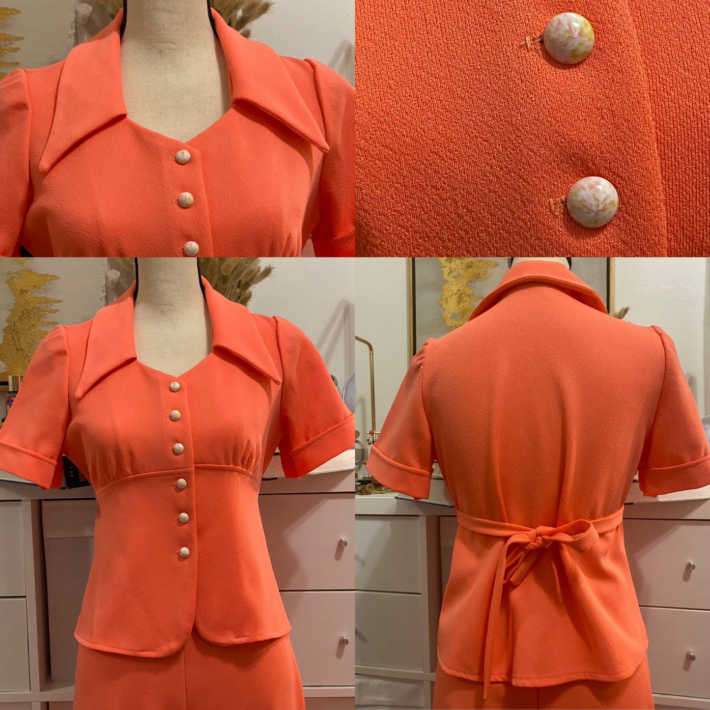 70's does 40's Salmon Coral 2pc Wide Leg Set (M-L)