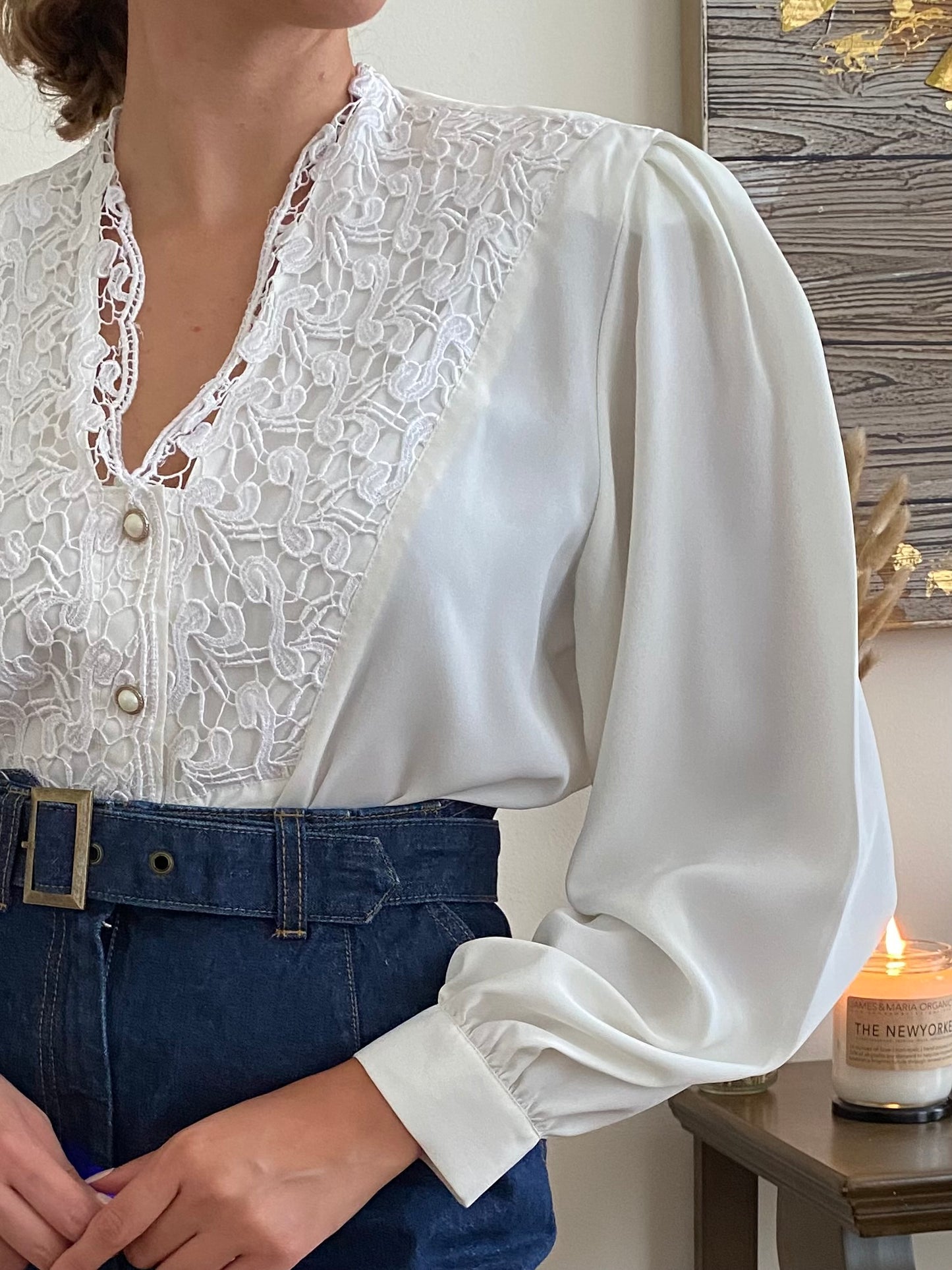 Lace trim long sleeve blouse
