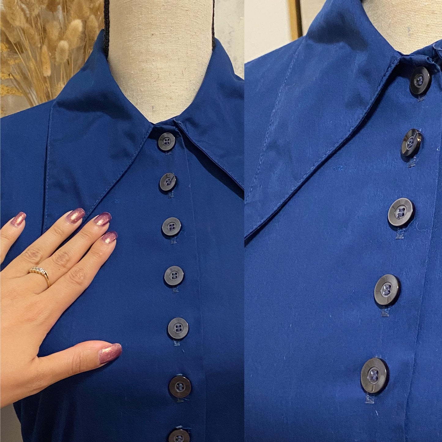 60s 70s Dramatic Dagger Collar Bishop Sleeve Blouse (S-M 40"Bust)