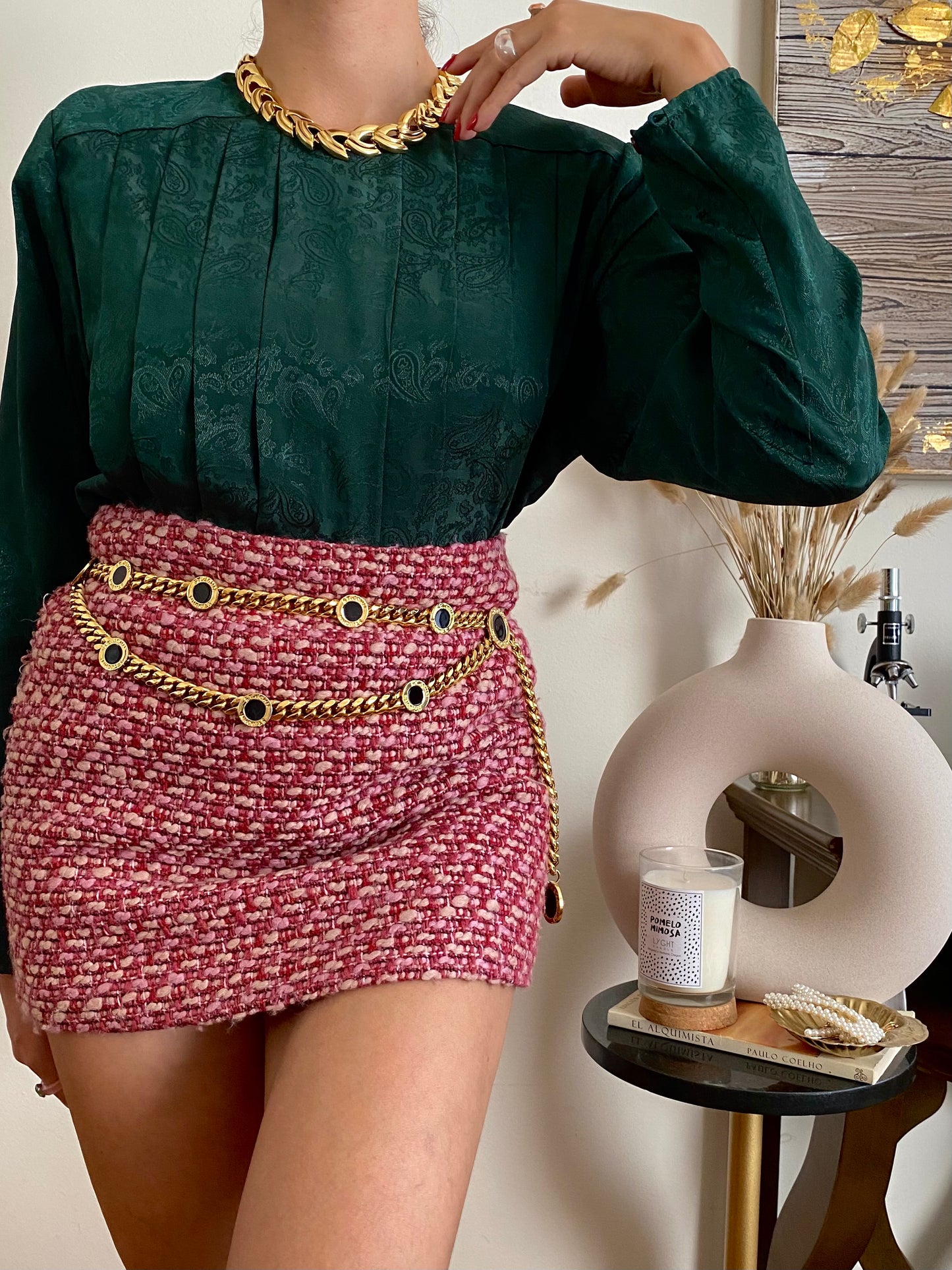 Paisley Pleated Long Sleeve Blouse;