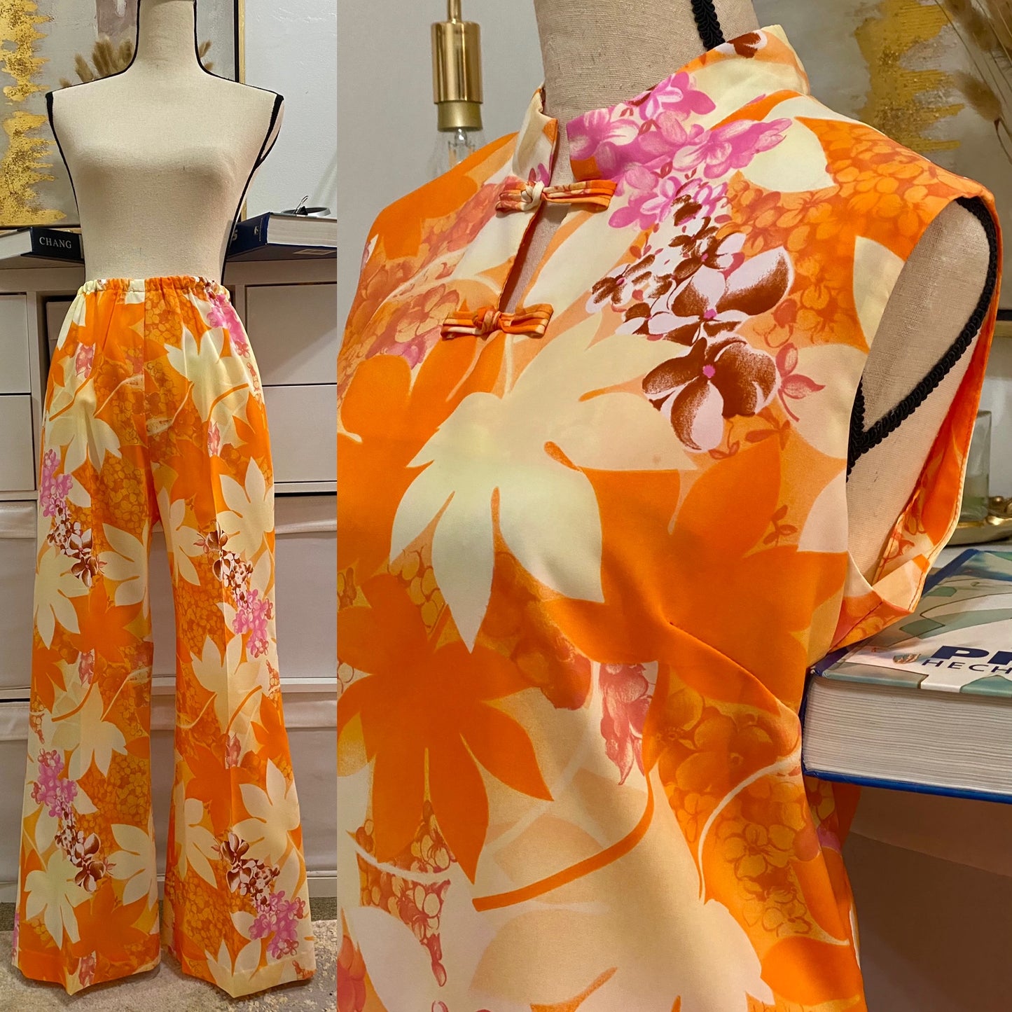 70s 2pc Tunic Hawaiian Pantsuit (M-XL)