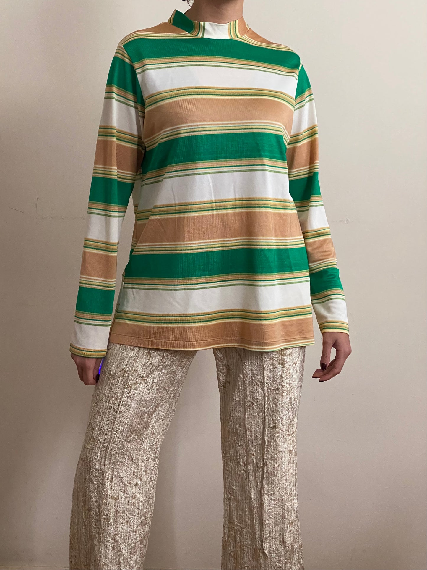 70's Striped Turtleneck Long Sleeve Top (M)