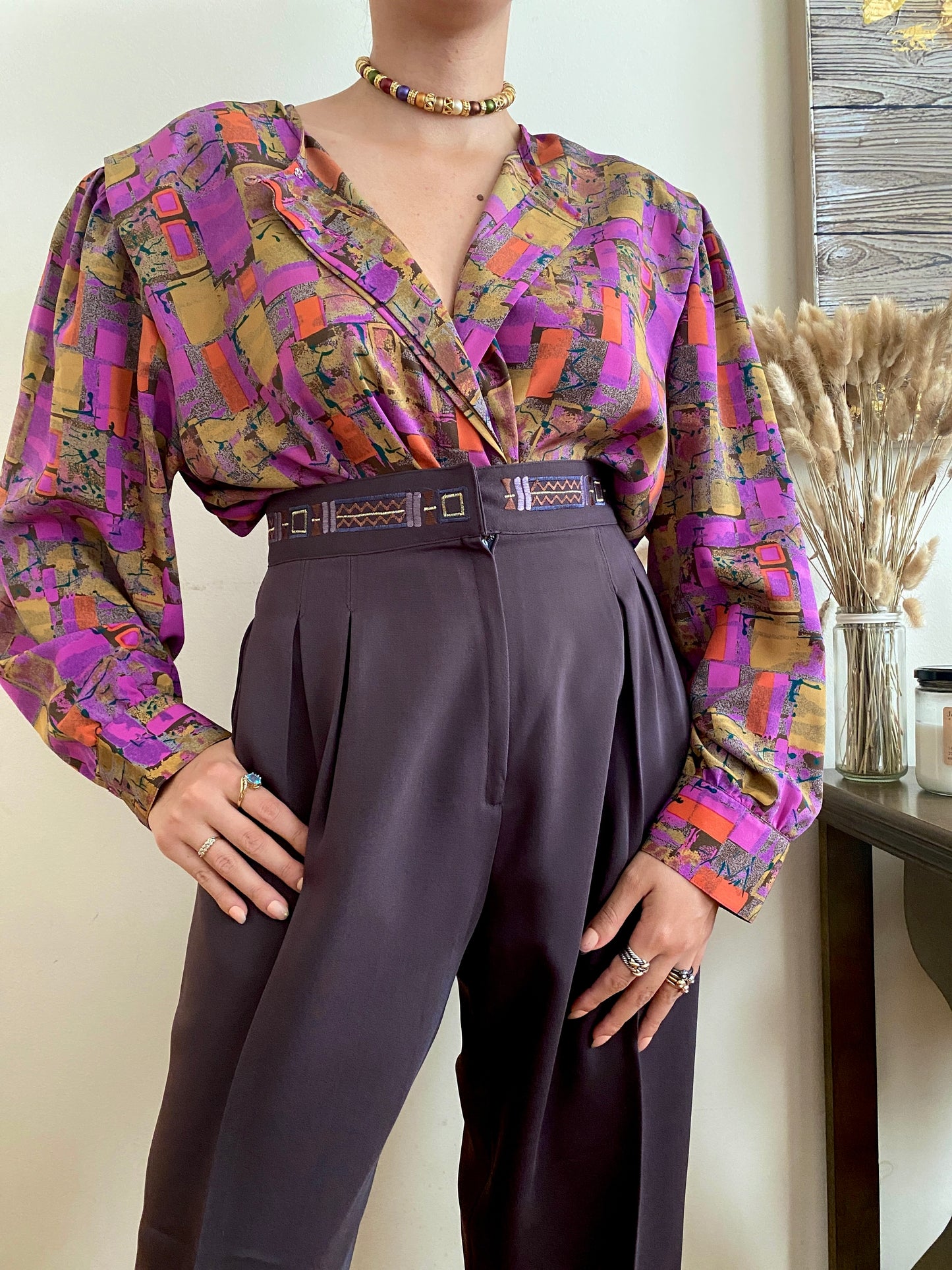 Button Up Abstract Blouse
