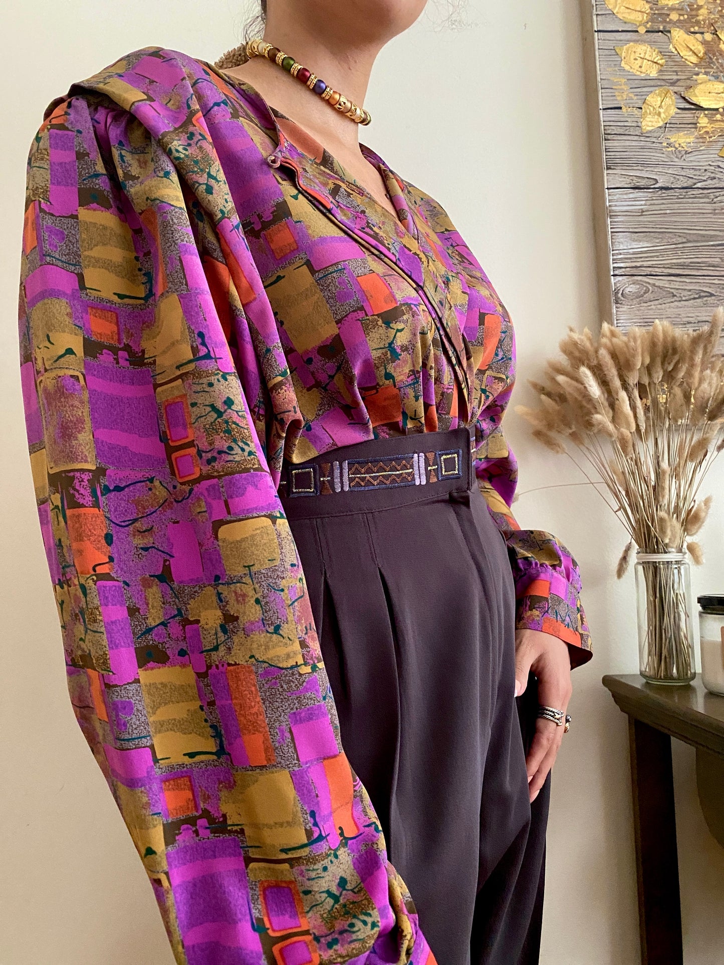 Button Up Abstract Blouse