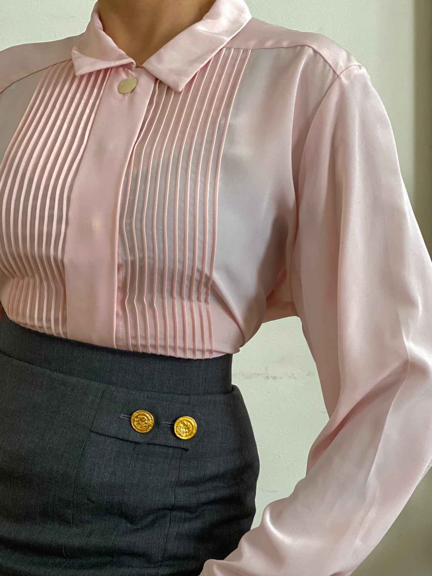 Pleated Front Long Sleeve Blouse  (12)