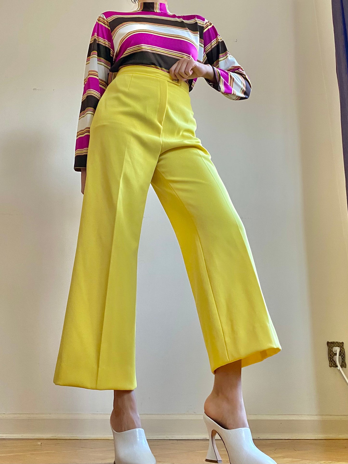 70's Bright Yellow High Waisted Flared Trousers (M-28"W)