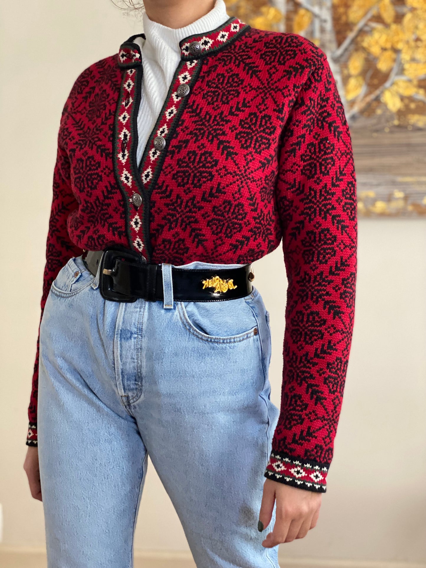 90's Nordic Style Cotton Button Down Knit (S)