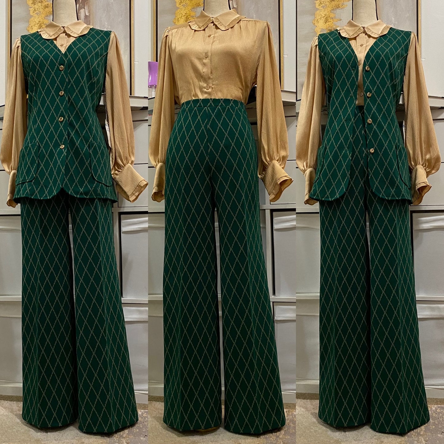 70's Deadstock Diamond 2pc Vest Pantsuit (M-L)