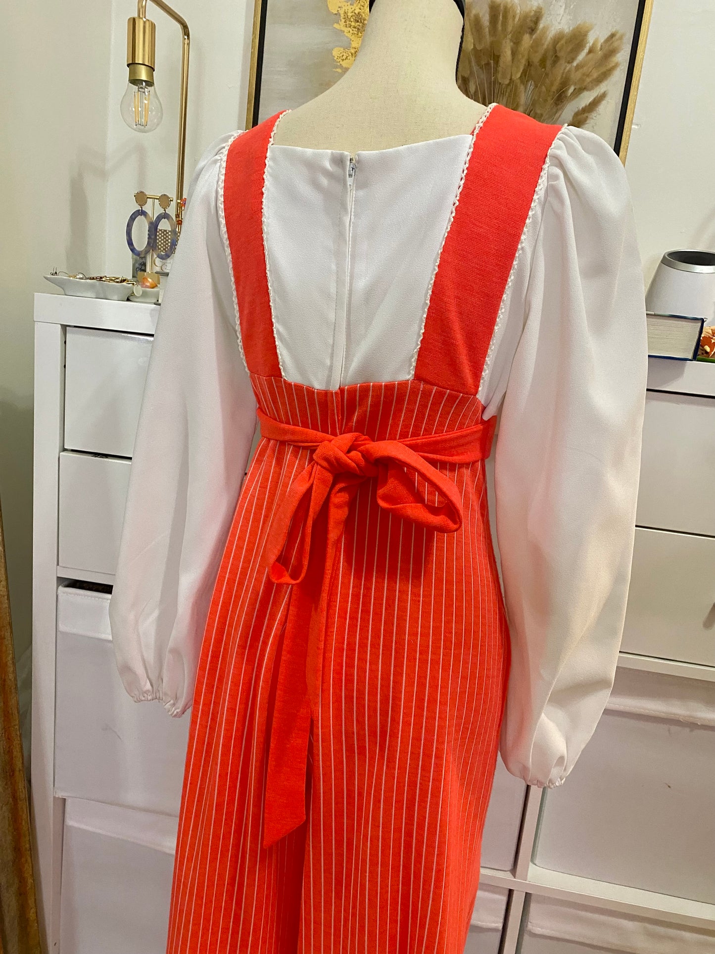 70's Coral Pink Puffy Sleeves Bell Bottom Jumpsuit (M-L)