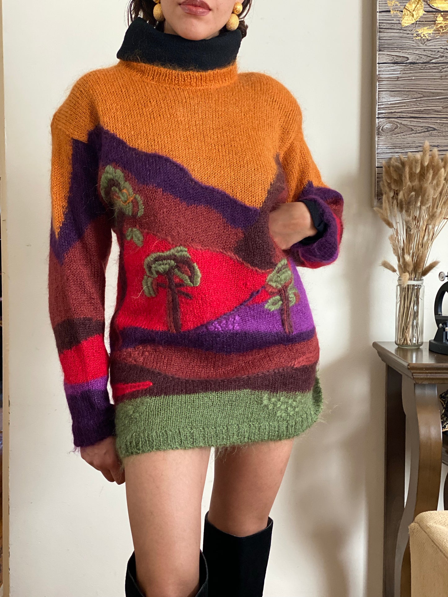 Mohair Desert/Floral Print Oversized Knit (L)