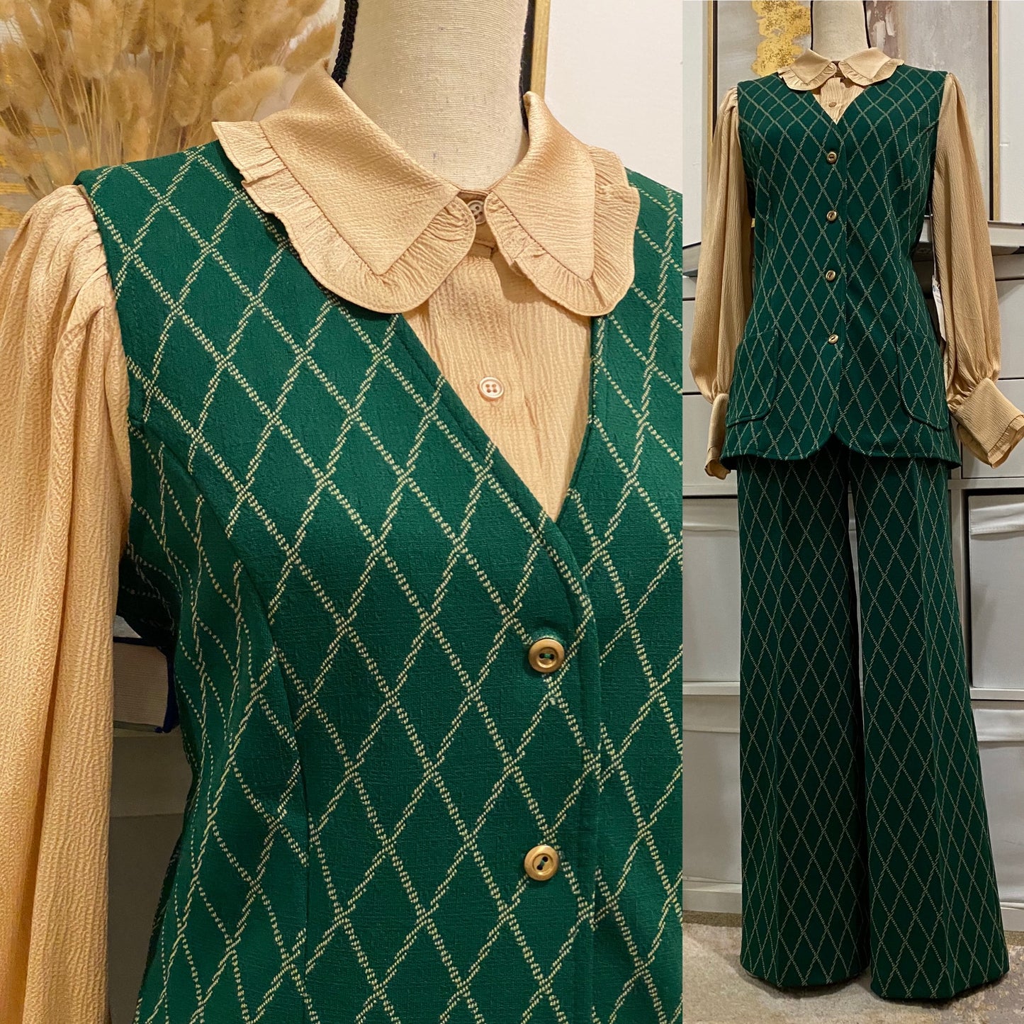 70's Deadstock Diamond 2pc Vest Pantsuit (M-L)