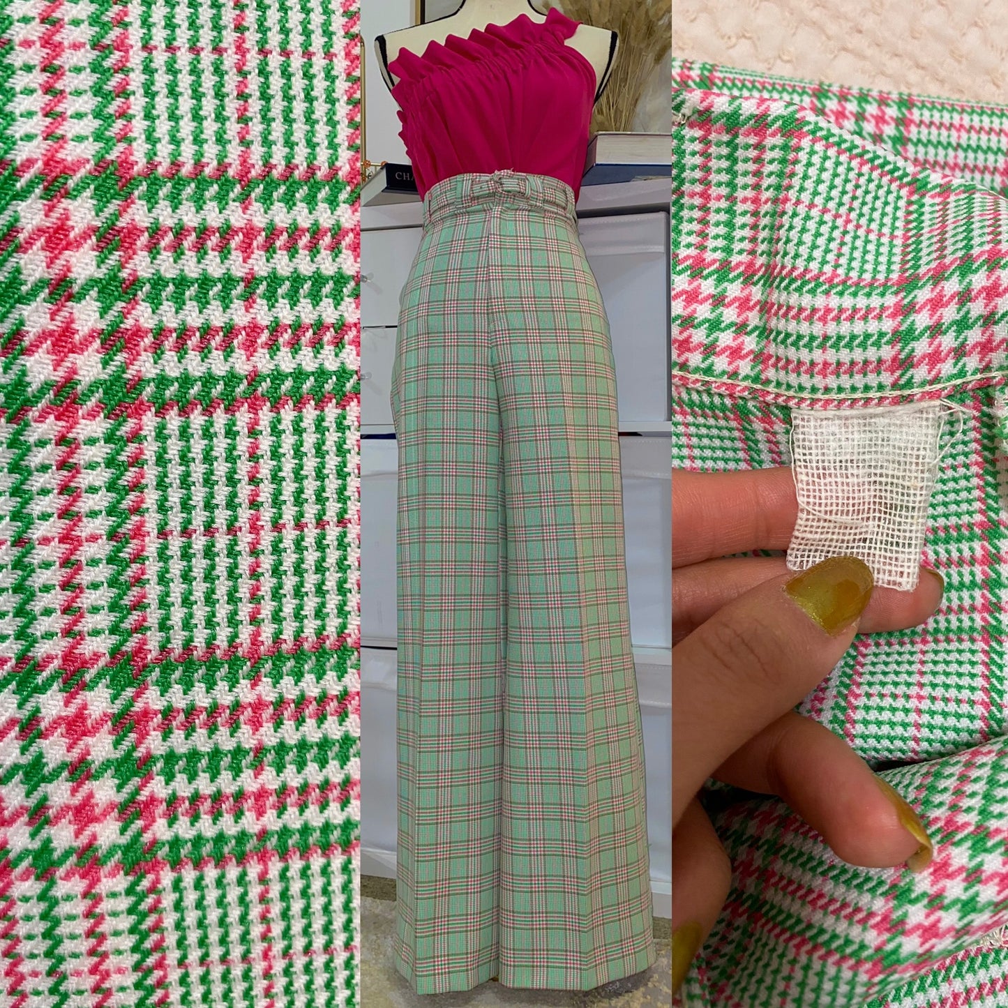 70's Pastel & Neon Rib Cage Plaid Bell Bottoms (XS-S)