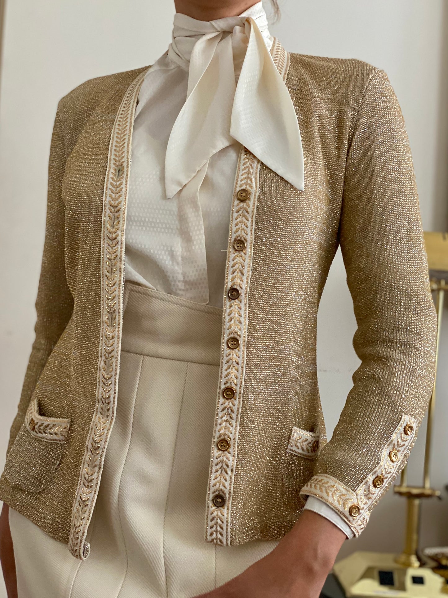 Metallic Gold Button Cardigan (Size small)