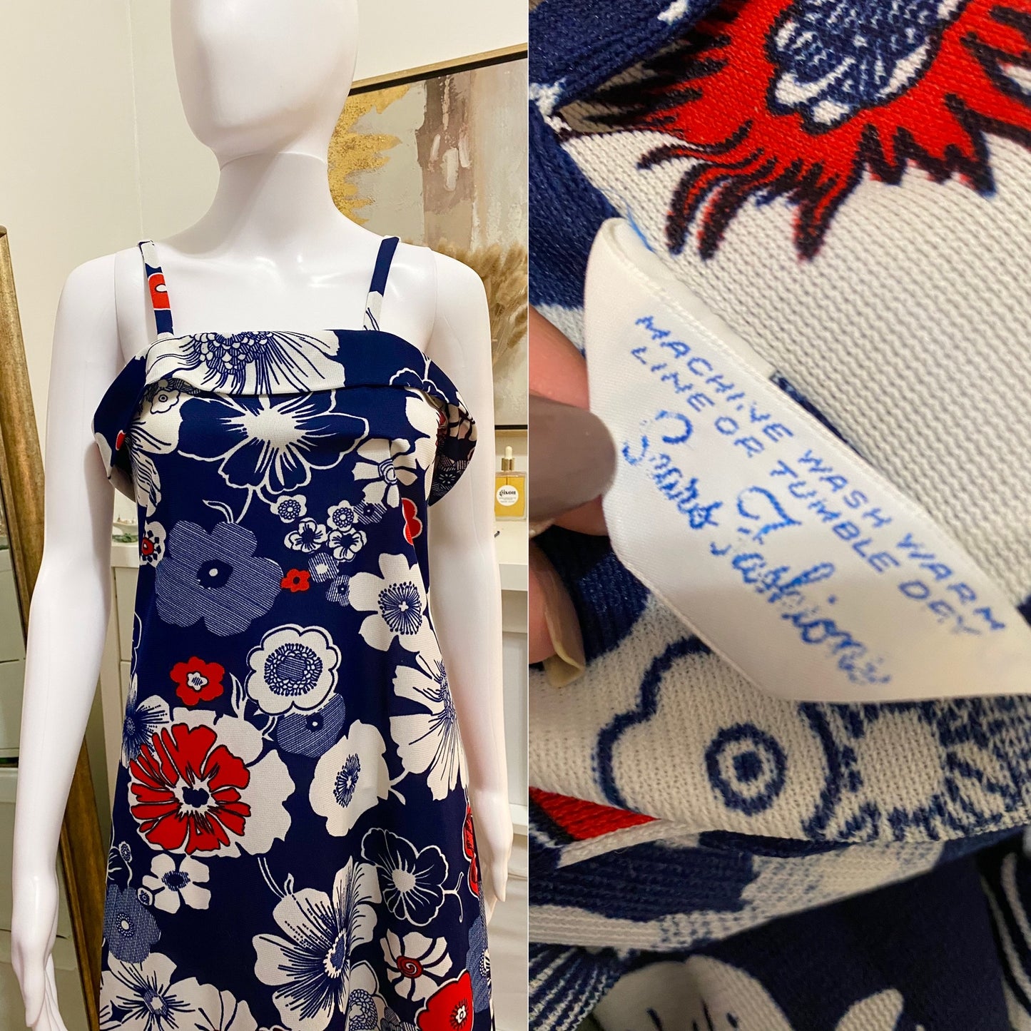 70's Floral Ruffle Strappy Maxi Sundress Sears (M-L)