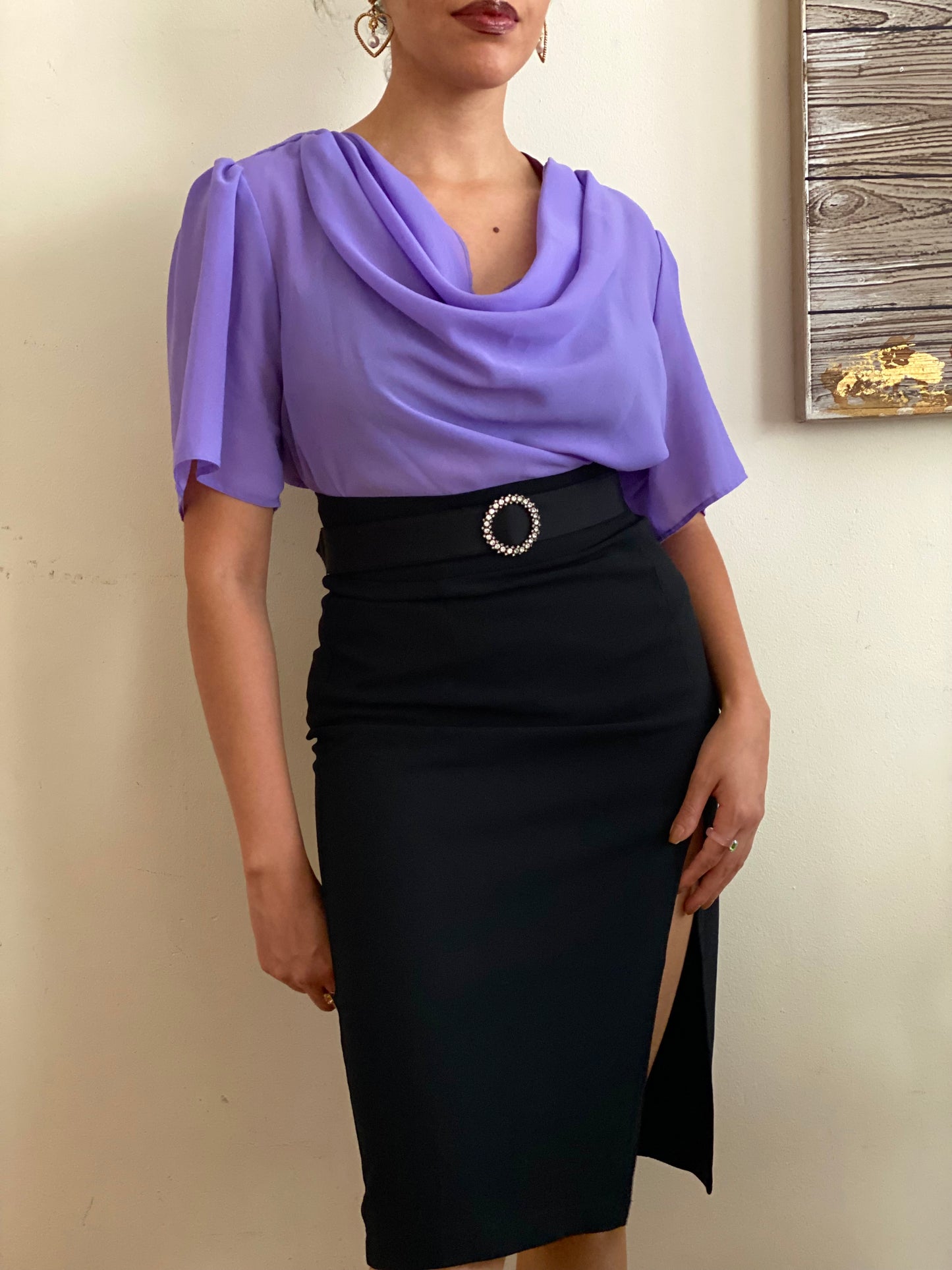 Cowl Neck Bell Short Sleeve Blouse