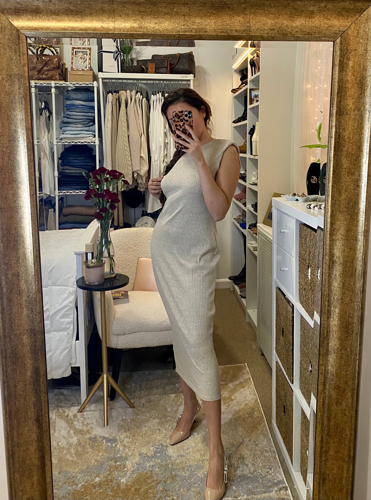 Zara Beige Ribbed Maxi Dress