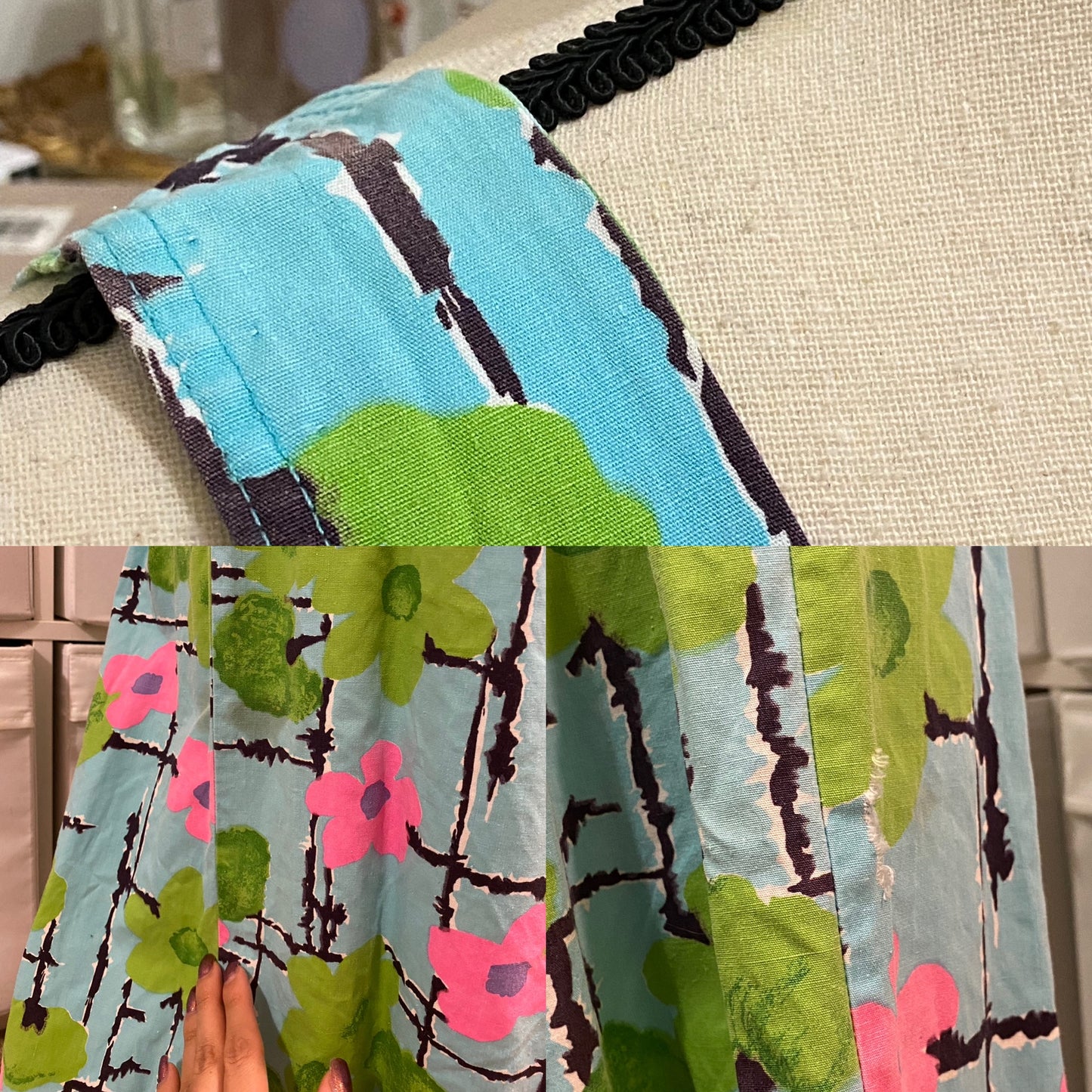 60s 70s Cotton Floral Wide Leg Jumpsuit (M-L, 34"W)