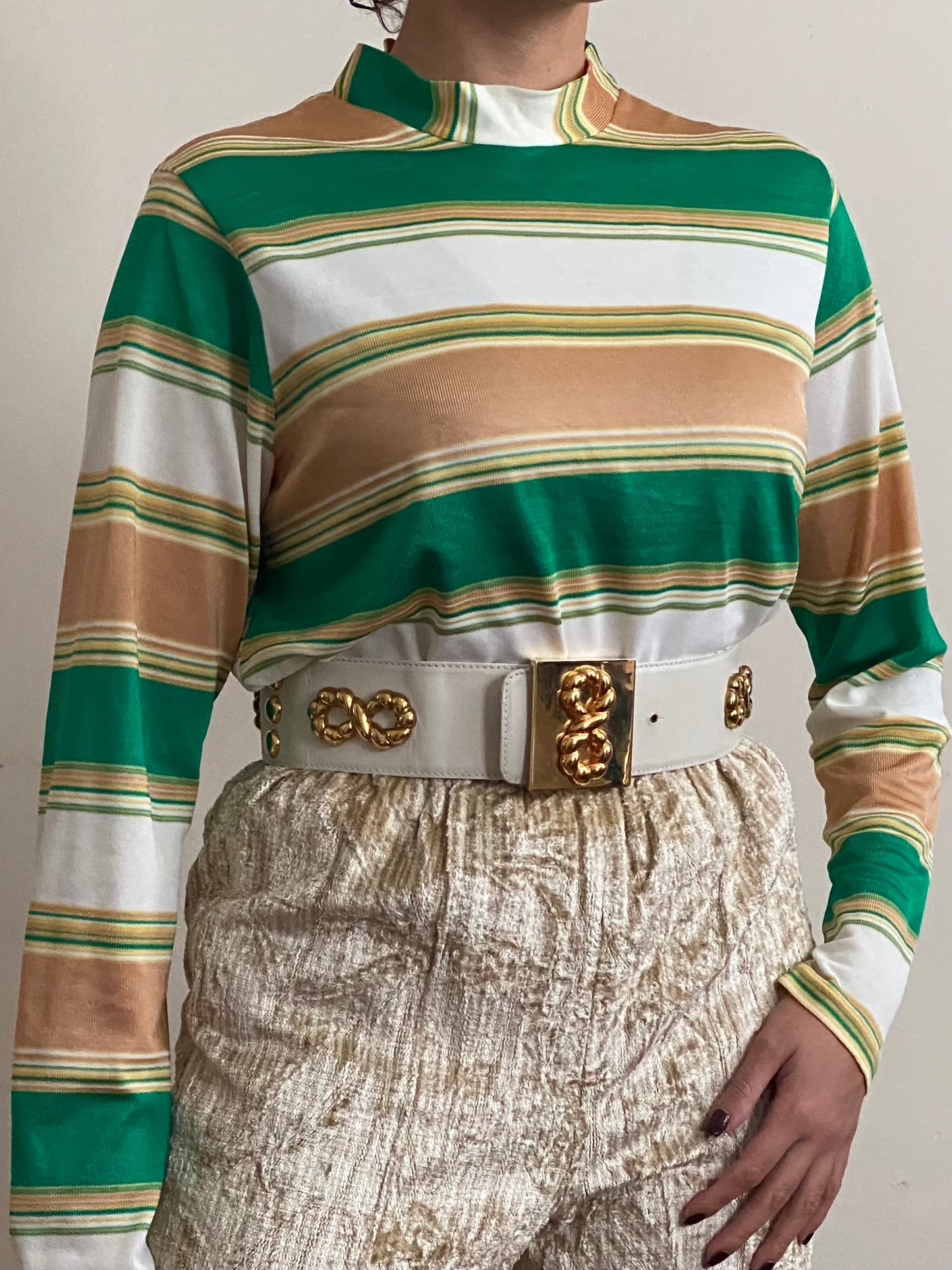 70's Striped Turtleneck Long Sleeve Top (M)