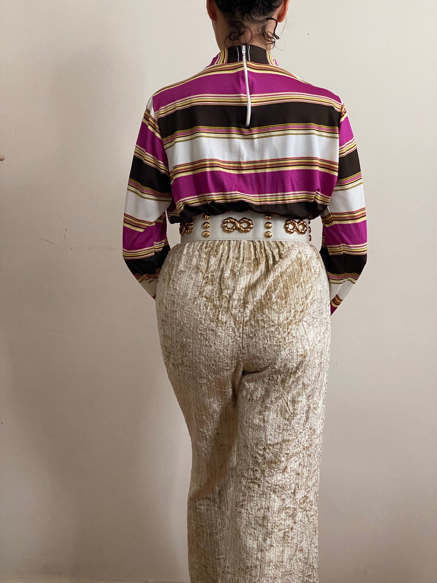 70's Striped Turtleneck Long Sleeve Top (M)