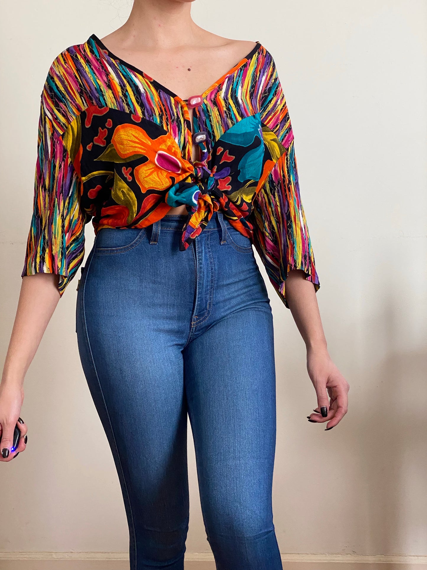 90's Multicolor Cropped Tie Knot Top (S-M)