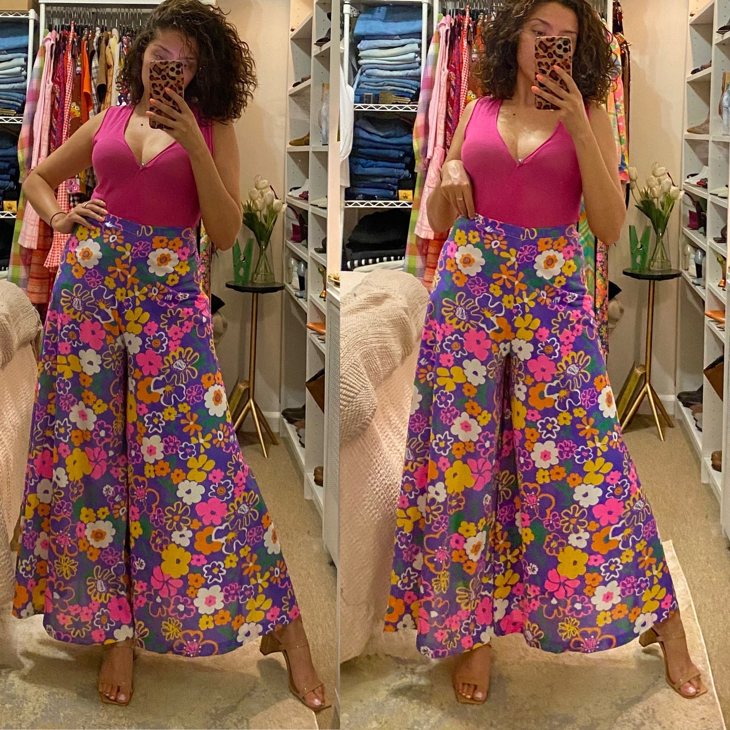 60's-70's Groovy Floral Massive Palazzo Pants (L-XL)