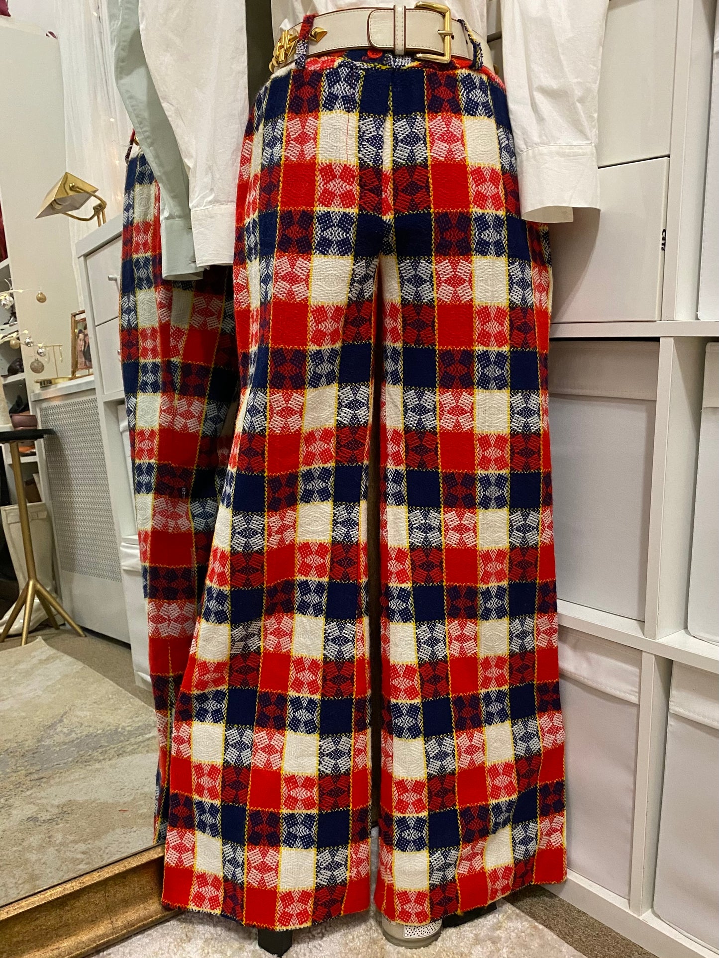 70's Blue, Red & White Midrise Bell Bottom Flare (28"W)