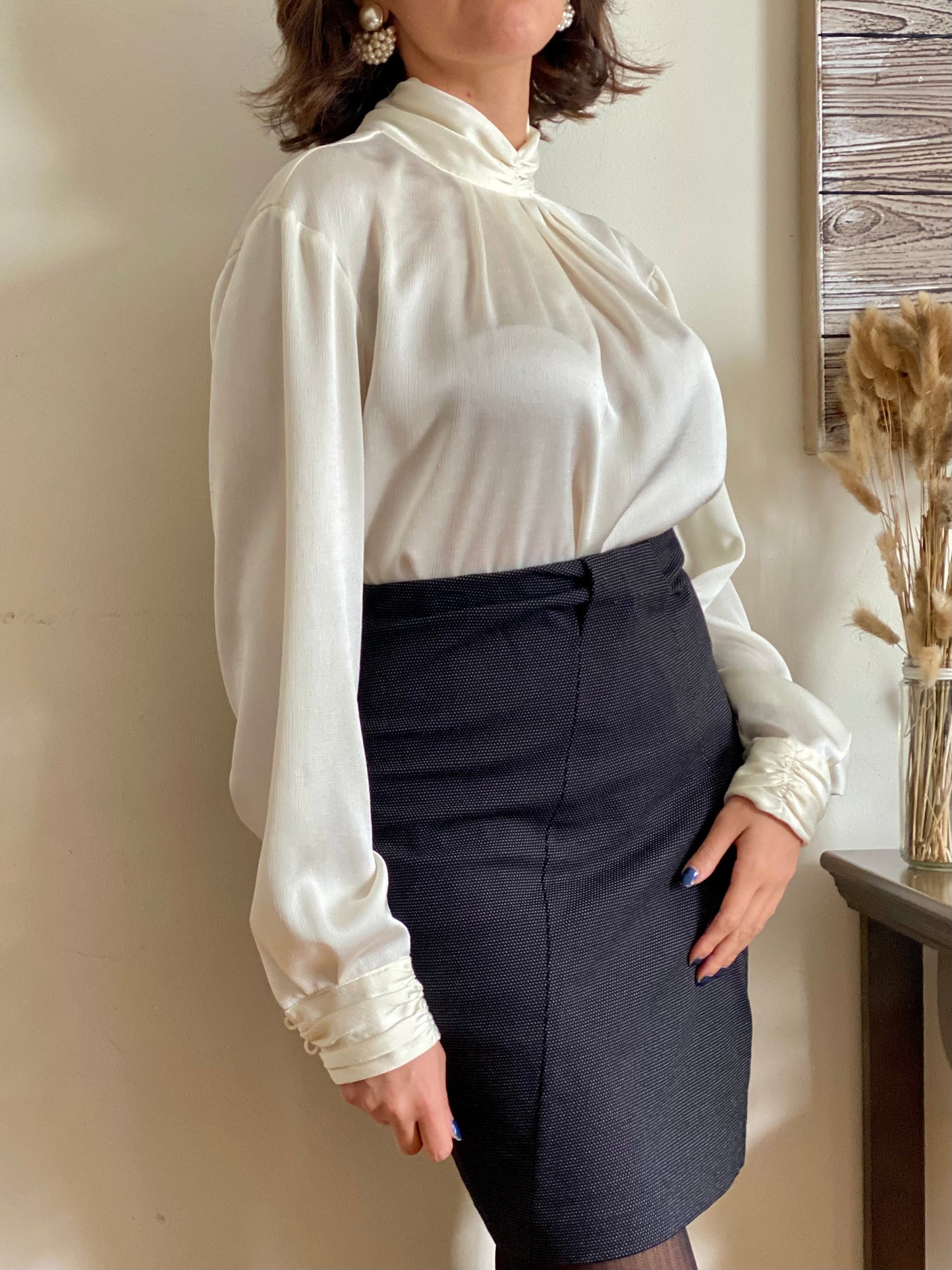 70's High Mock Neck Cream Blouse (10)