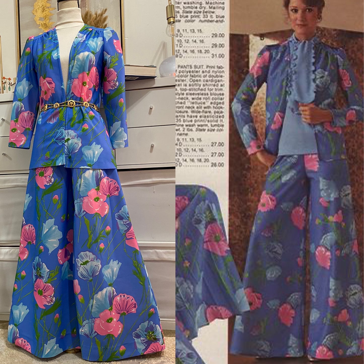 70's Floral 2pc Palazzo Pantsuit (XS-M)