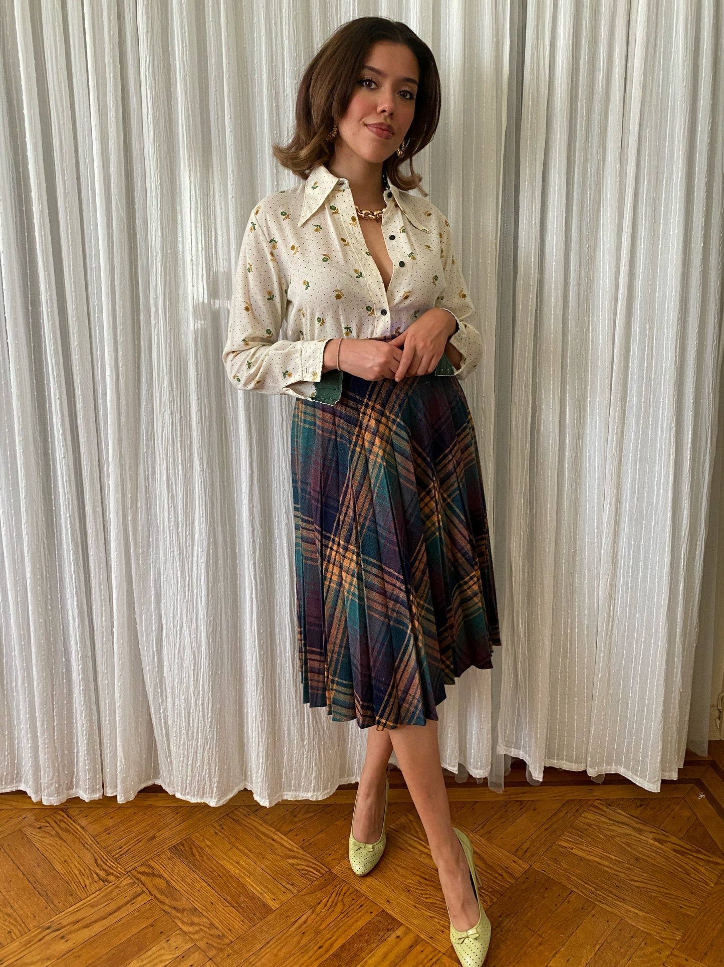 Plaid Checkered Midi Skirt