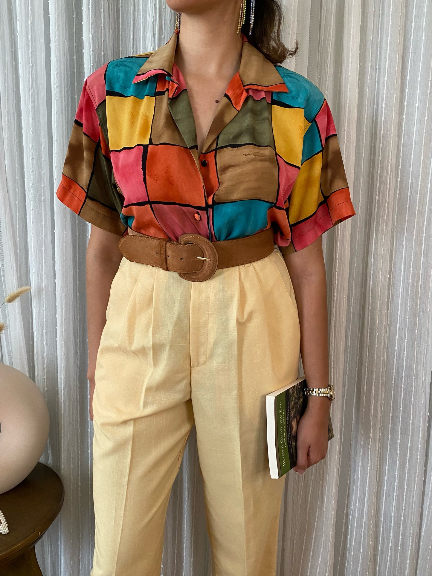 Colorful Block Short Sleeve Blouse