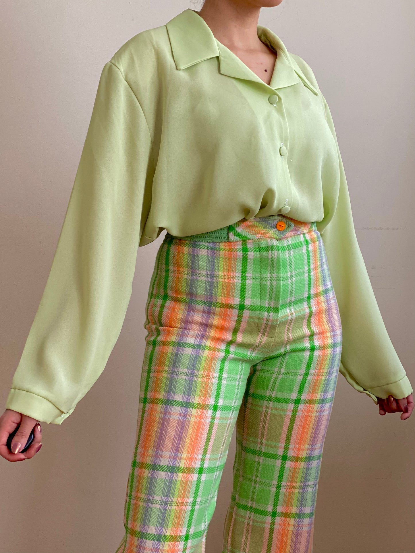 80's Green Sorbet Button Down Long Sleeve Blouse (M-XL)