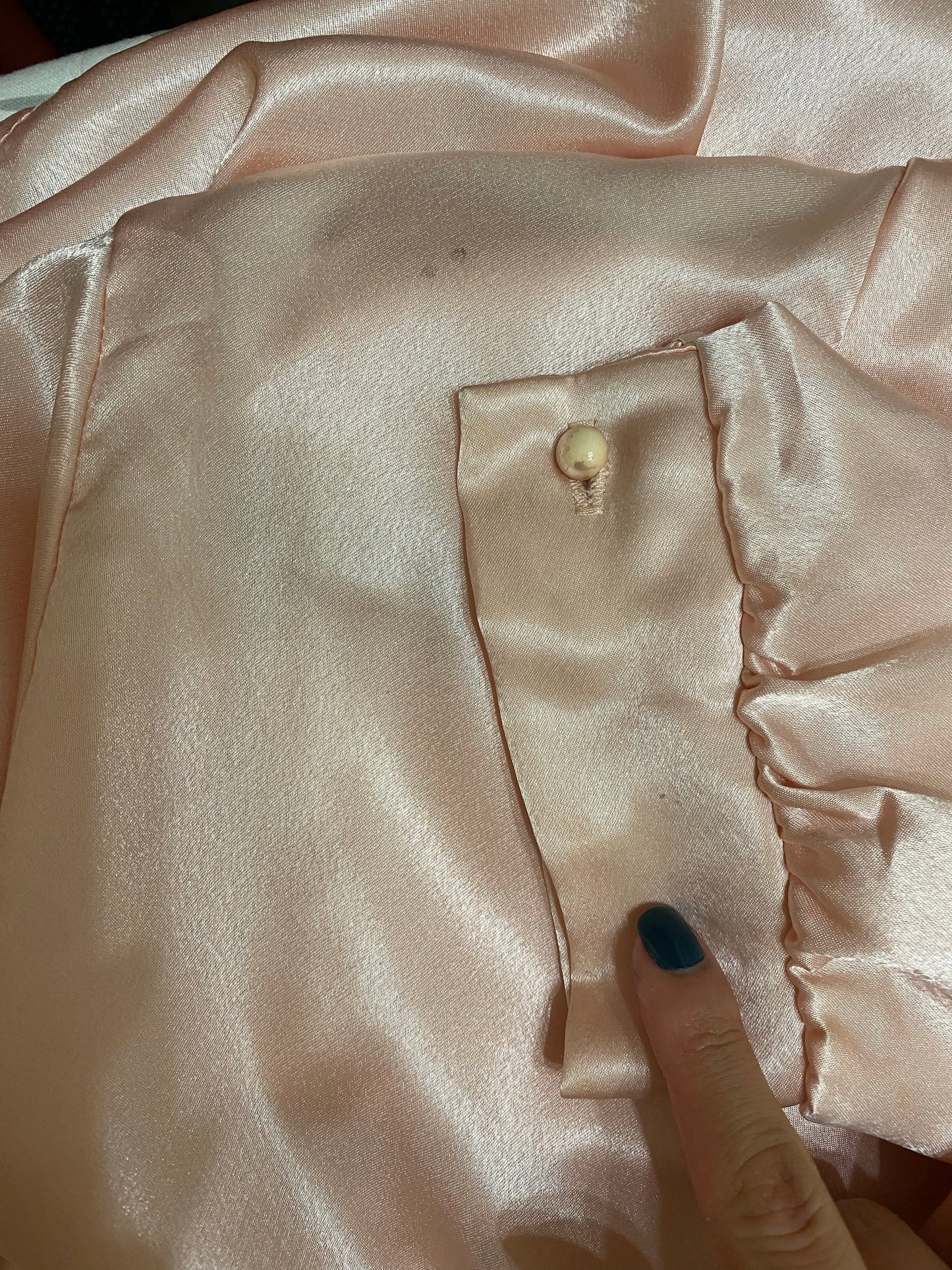 Liquid Satin Shawl Collar with Pearl Buttons Long sleeve blouse