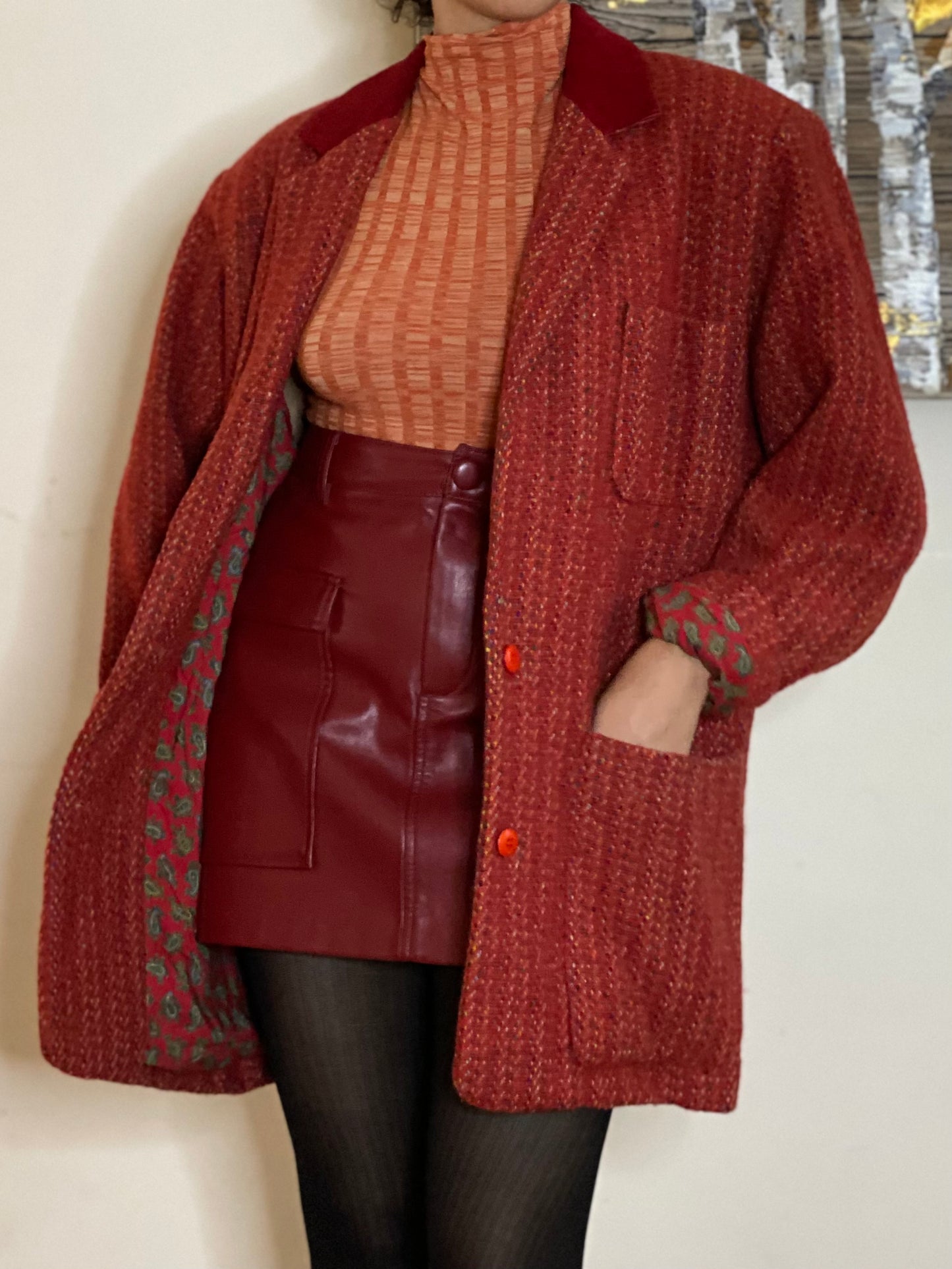 90's Velvet Neck Oversized Jacket (S)
