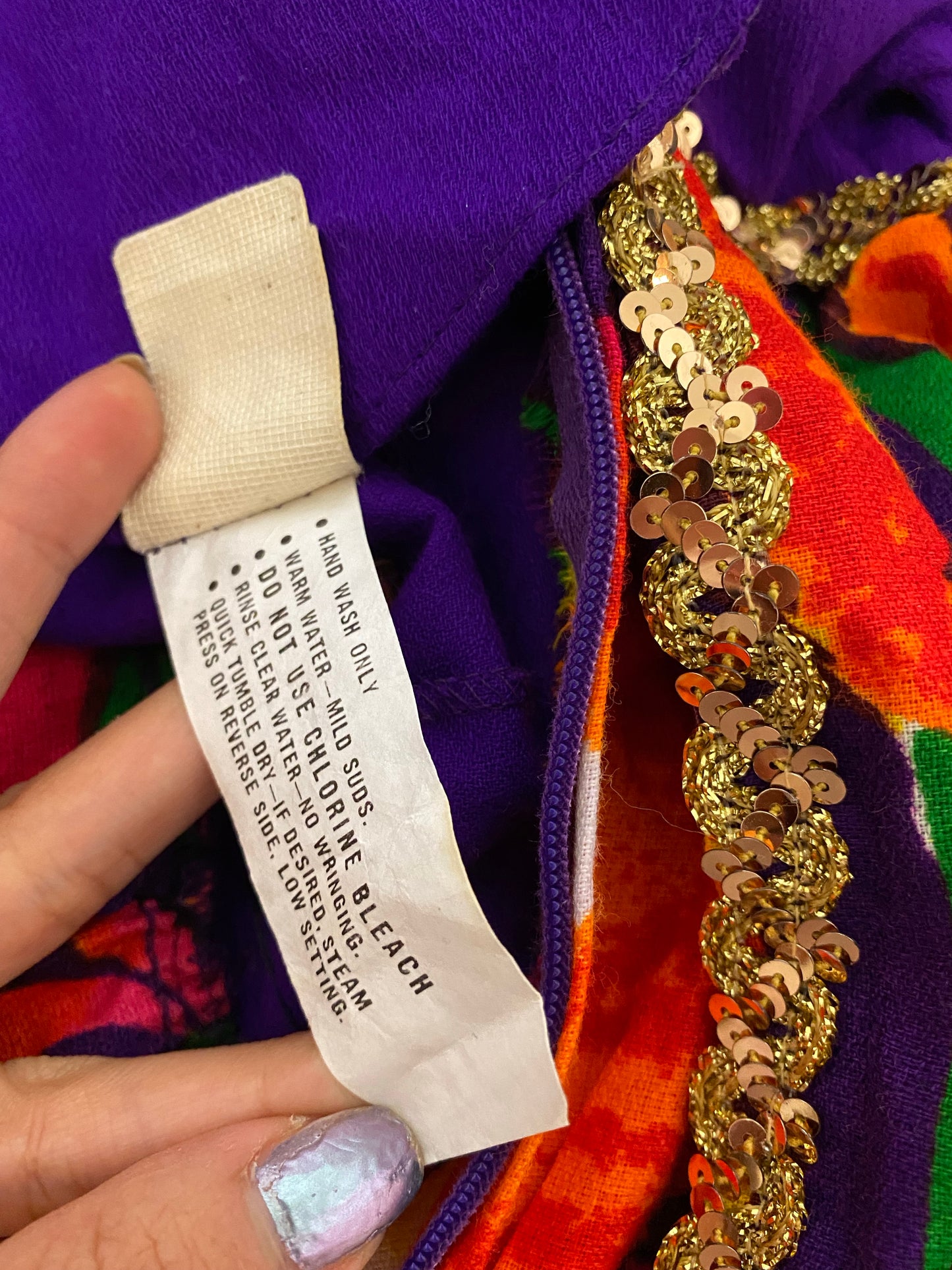 70's Floral Palazzo Jumpsuit with Gold Trim (S)